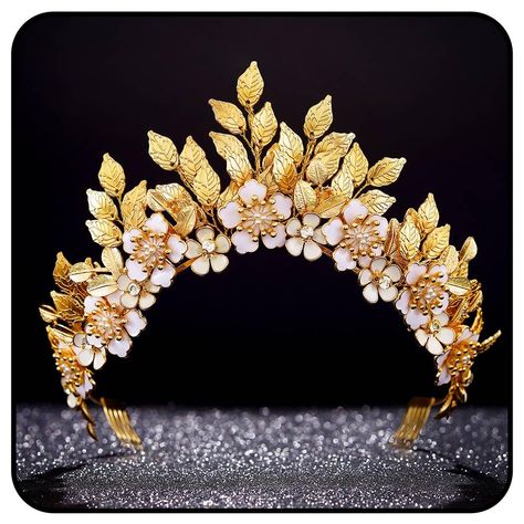 Fantasy Crown Queens, Fantasy Crowns, Gold Flower Crown, Gold Leaf Crown, Royalty Crown, Fantasy Crown, Leaf Headband, Wedding Tiaras, Goddess Crown