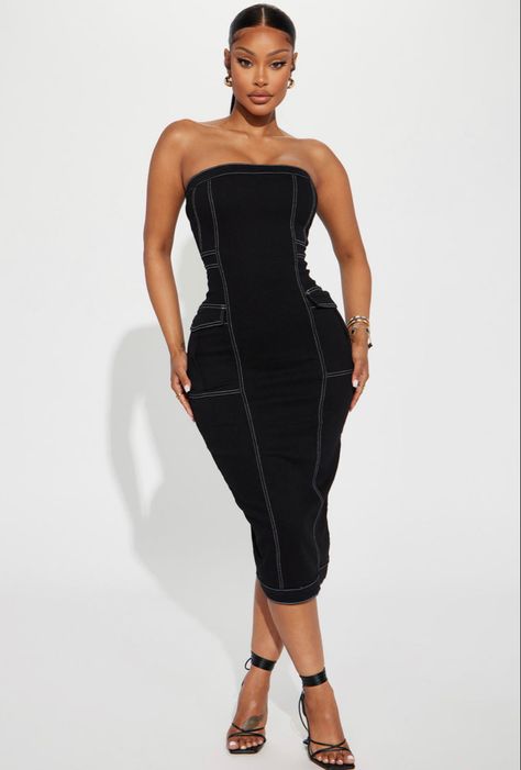 Yodit Yemane Fashion Nova, Yodit Yemane, Dresses Fashion Nova, Denim Midi Dress, Fashion Nova Models, Tube Dress, Green Velvet, Black Midi Dress, Black Fashion