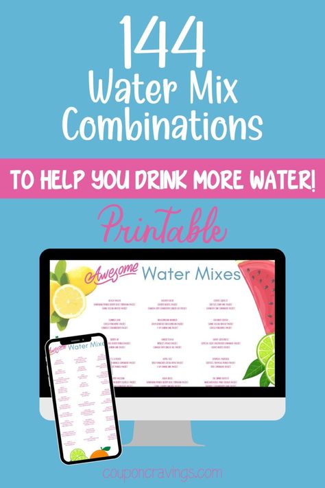 144 water mixes you can make with flavor packets Flavored Water Recipes Syrup, Sugar Free Water Flavoring Recipes, Flavor Water Packet Recipes, Water Flavor Ideas Packets Recipes, Water Syrup Recipes, Water Mixes Recipes, Water Drink Mix Combinations, Water Flavor Packet Recipes, Water Flavor Ideas