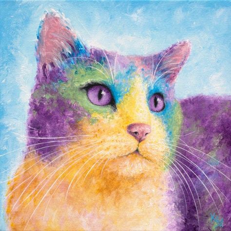 Cat Prints - Krystle Cole Fine Art Colorful Tuxedo, Tuxedo Cat Painting, Tuxedo Cat Art, Paint Your Pet, Bull Art, Cardboard Painting, Colorful Cat, Great Cat, Cat Artwork