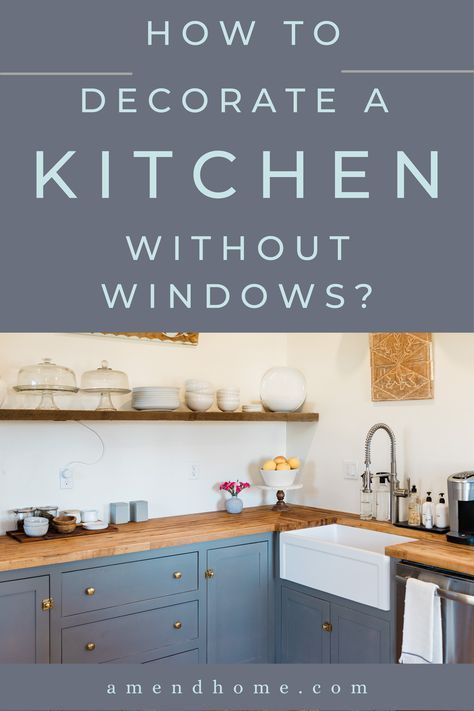 Decorating a kitchen without windows can seem like a daunting task, but with a few simple tips, you can create a bright and welcoming space. First, choose light and reflective surfaces such as white cabinets and shiny countertops to bounce light around the room. Finally, incorporate natural elements such as plants and fresh flowers to add color and texture to the room. With these tips, you can create a beautiful and functional kitchen even without windows. No Window In Kitchen, Kitchen No Natural Light, No Natural Light Kitchen, Kitchen Without Natural Light, Kitchen Without Window Over Sink, Kitchen With No Natural Light, How To Brighten Up A Dark Kitchen, Kitchens With No Windows, Small Windowless Kitchen