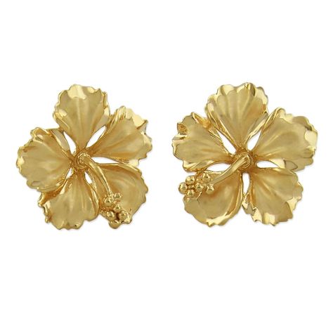 PRICES MAY VARY. Material: 925 sterling silver with yellow gold tone overlay Dimensions: The Hibiscus measures 5/8 inch (0.63 inch) tall and 5/8 inch (0.63 inch) wide. Post backing. Features: These earrings are textured with a delightful combination of high polish (around the edges) and sand finish (center of the flower) for a striking contrast. Large enough to be noticeable and can be dressed up or down. So beachy and oh-so-chic. Sentiment: Aloha is a greeting used in Hawaii but it can also be Black Pouch, Simple Silver Jewelry, Silver Jewelry Diy, Silver Items, Mens Gold Jewelry, Black Jewelry, Vintage Brooch, Gold Jewellery Design, Sterling Silver Earrings Studs