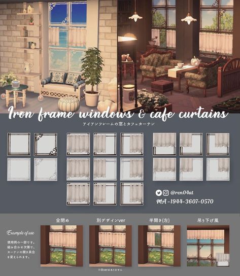 acnh patterns and designs ! on Instagram: “Iron frame windows & cafe curtains ☕️ • • 🌟Credit : @ren04at • • 🌸These designs are not created by me, creators are always mentioned in…” Acnh Citycore, Acnh Motifs, Ac Codes, Motif Acnl, Acnh Cottagecore, Animals Crossing, Path Design, Acnh Codes, Animal Crossing Qr Codes Clothes