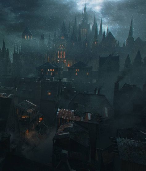 Yharnam City Art, Dark Steampunk City, Gothic Fantasy City, Dark Fantasy City, Gothic City, Steampunk City, Arte Steampunk, Bg Design, Gothic Fantasy Art