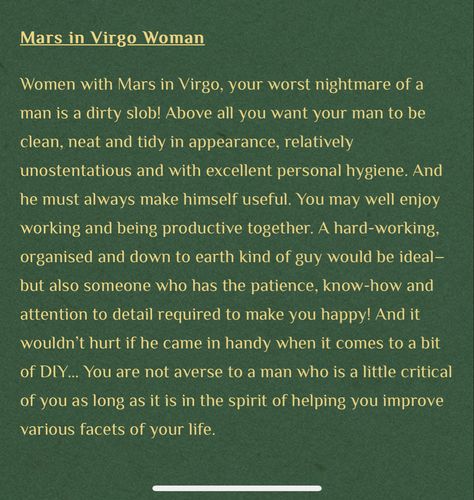 Mars In Virgo Woman, Virgo Mars Aesthetic, Virgo Mars, Venus Virgo, Hoodoo Witch, Mars In Virgo, Moon Taurus, Virgo Woman, Pisces Personality