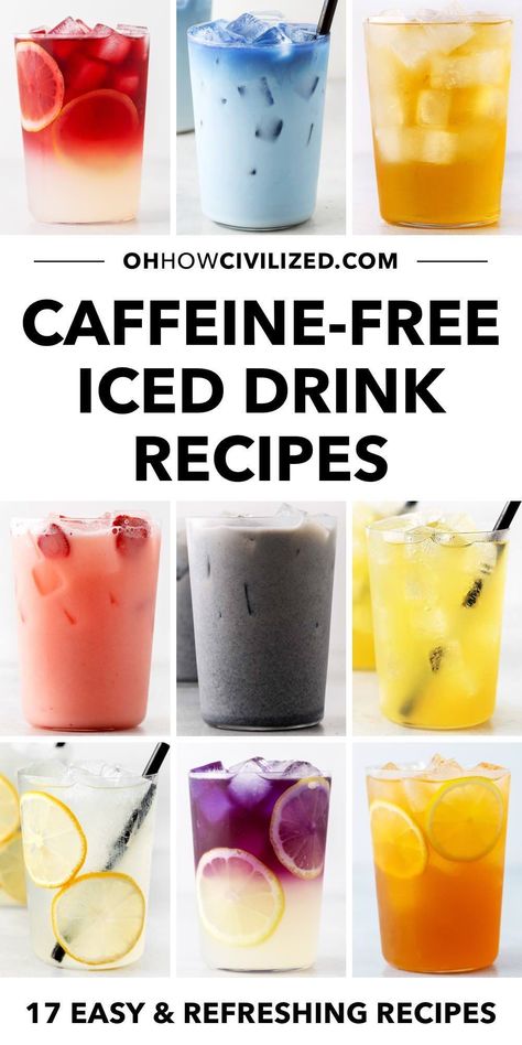 If you want a delicious iced drink, but you don’t want it to wake you up, then these caffeine-free drinks are for you. Enjoy these refreshing beverages at any time of day. #icedtea #caffeinefree #icedtearecipes #summerdrinks Iced Drink Recipes, Summer Tea Recipes, Coffee 101, Summer Iced Drinks, Flavored Iced Tea Recipes, Ginger Iced Tea, Healthy Teas Recipes, Iced Tea Recipes Homemade, Caffeine Free Drinks