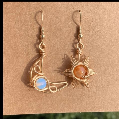 New Celestial Dangle Earrings! Mismatched. New Condition But Obviously No Tags Because They’re Jewelry. Celestial Earrings, Sun Jewelry, Whimsigoth Jewelry, Ethereal Jewelry, Black Hoops Earrings, Ear Climbers Earrings, Dragon Earrings, Witch Jewelry, Clover Earrings