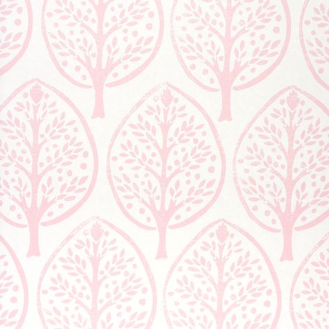 TREE Schumacher Wallpaper, Wallpaper Pink And White, Pink Books, Contemporary Wallpaper, Wallpaper Rolls, Tree Wallpaper, Pink Themes, Hand Block Print, English Cottage