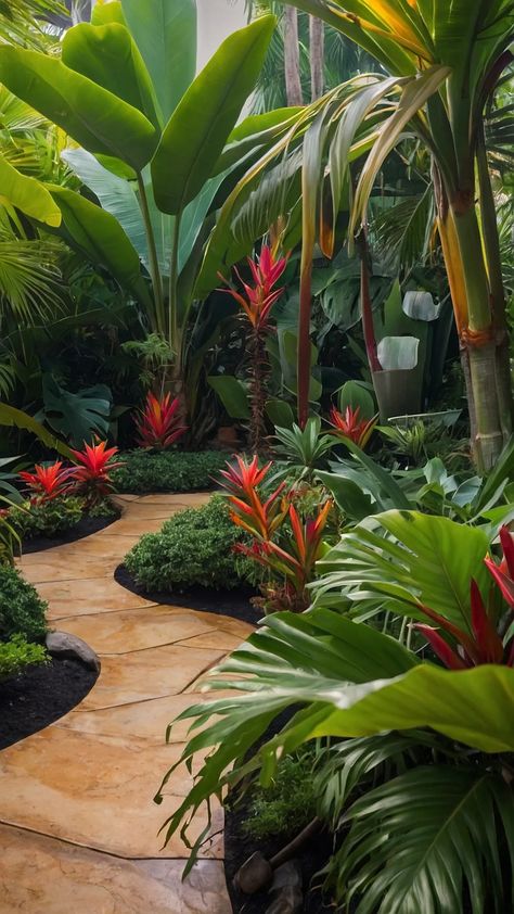 Scary Bugs, Tropical Landscape Design, Landscape Design Ideas, Lush Landscape, Creative Landscape, Tropical Oasis, Backyard Paradise, Tropical Landscaping, Vibrant Flower