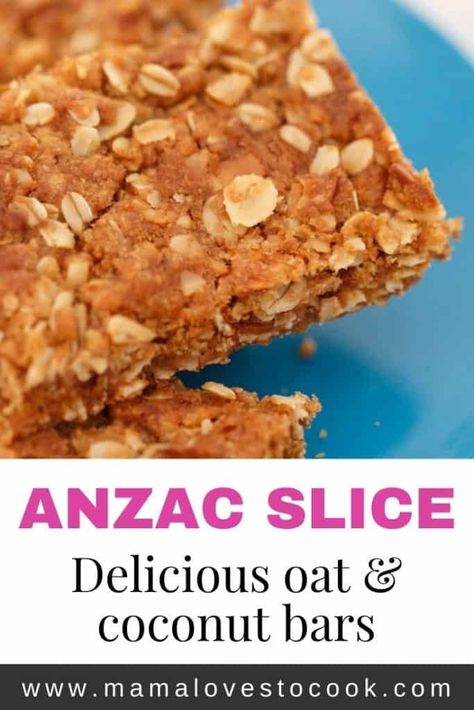 Anzac Slice, Bars With Coconut, Slice Recipe, Family Baking, Batter Recipe, Filling Snacks, Oat Bars, Slices Recipes, Food To Go