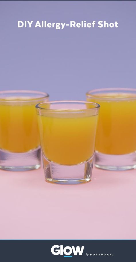 DIY Allergy Shot to Fight Pollen Naturally Diy Allergy Relief, Juice Shot, Natural Allergy Relief, Allergy Shots, Allergy Season, Ginger Honey, Natural Remedies For Allergies, Allergy Remedies, Allergy Relief