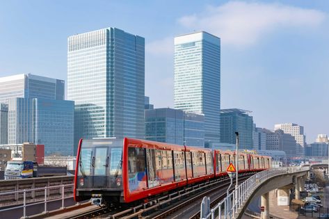 How will electric-powered private-hire driverless cars change the way in which we design buildings and utilise land? Docklands Light Railway, Las Vegas Airport, Future Buildings, London View, Canary Wharf, London Transport, City Of London, Light Rail, Travel Outdoors