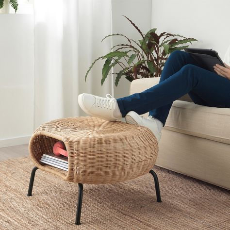 Ikea Gamlehult, Ikea Ottoman, Storage Rattan, Rattan Ottoman, Wicker Ottoman, Storage Ikea, Japanese Dining, Corner Space, Ottoman Storage