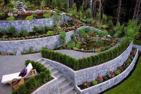 Backyard Retaining Walls, Sloped Backyard Landscaping, Terraced Backyard, Landscaping A Slope, Garden Retaining Wall, Sloped Yard, Sloped Backyard, Landscaping Retaining Walls, Tiered Garden