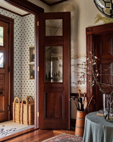 All Posts • Instagram Colonial House Entryway, Victorian Entryway, House Entryway, Colonial Revival House, The Grit And Polish, Restoration House, Grit And Polish, Wainscoting Panels, Colonial Revival