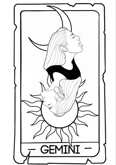 Gemini Tarot Tattoo, Gemini Sign Drawing, Gemini Tarot Card Tattoo, Matching Gemini Tattoos, Tattoo Designs Gemini, Gemini Tarot Card, Gemini Drawing, Gemini Pictures, Gemini Illustration