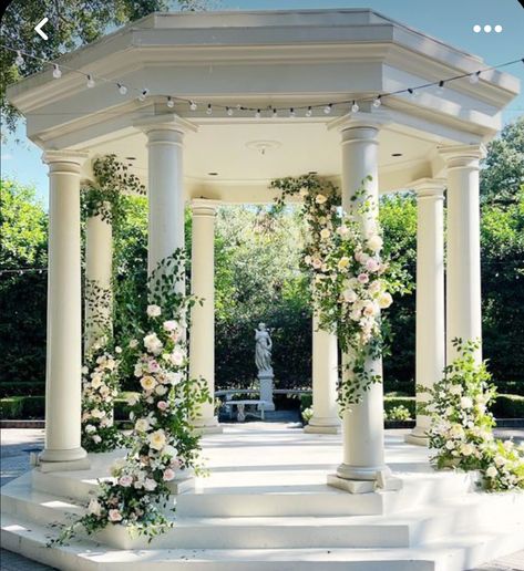 Roman Garden Wedding, Outdoor Garden Wedding Ceremony, Wedding Ceremony Gazebo, Fairmont Wedding, Gazebo Drapes, Gazebo Flowers, Gazebo Wedding Ceremony, Gazebo Wedding Decorations, Pastel Wedding Decorations