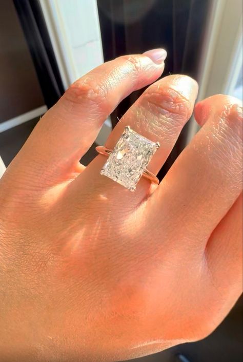 Square Cut Engagement Ring Stack, Big Square Diamond Ring, Big Square Wedding Rings, Big Rock Wedding Rings, 5ct Radiant Engagement Ring, Engagement Rings Square Cut, Wedding Ring Square, Rectangle Engagement Rings, Radiant Wedding Rings