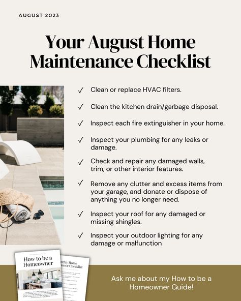 It's August and the perfect time to get your home in order for the fall. Check out this home maintenance checklist! . . . #daytontn #daytontnchamber #exitrealty #exitrealtystumbo #seizethedayton #housingmarketupdates #easttnrealestate #easttnlife #youbelonghere August Home Maintenance Checklist, Home Maintenance Checklist, Maintenance Checklist, Weight Workout, Real Estate Tips, Marketing Ideas, Home Maintenance, Weights Workout, Real Estate Marketing