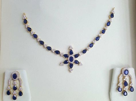 blue sapphires and diamond in 14 ct gold Blue Sapphire Jewelry Indian, Blue Stone Necklace Indian Gold, Stone Gold Jewellery, Rajasthani Bride, Blue Sapphire Jewelry, Blue Stone Necklace, Antique Gold Jewelry Indian, Antique Gold Jewelry, Diamond Jewelry Designs