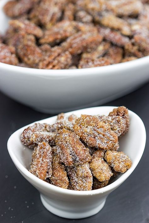 These classic Sugared Pecans are a quick and easy snack to keep around during the holidays! German Gingerbread, Sugared Pecans, Candied Almonds, Spiced Pecans, Christmas Food Gifts, Cinnamon Almonds, Nut Recipes, Peanut Brittle, Sugar Candy