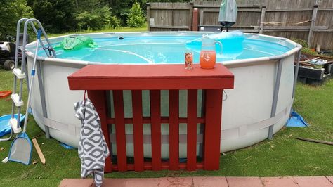 Pool Side Table, Above Ground Pool Accessories, Above Ground Pool Landscape Ideas, Poolside Table, Above Ground Pool Landscape, Pool Side Bar, Kidney Shaped Pool, Pool Landscape Ideas, Outside Diy