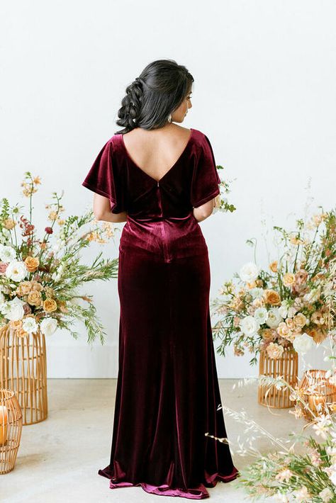 Model: Jocelyn, Size: 4, Color: Burgundy Stretch Velvet Dress, Velvet Bridesmaid Dresses, Velvet Gown, Ladies Gown, Velvet Dress, Flutter Sleeve, Bridesmaid Dress, Elegant Dresses, Mother Of The Bride