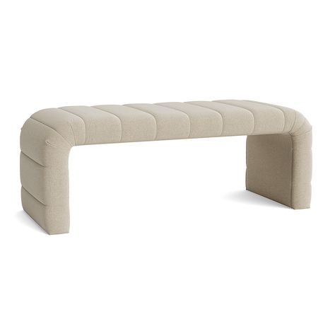 Callan Channel Tufted Bench | Mitchell Gold + Bob Williams Tufted Bench Bedroom, Front Of Bed Bench, End Of The Bed Bench, Modern Upholstered Bench, End Of Bed Seating, Bed End Bench, Parents Bedroom, Curved Bench, Brand Vision