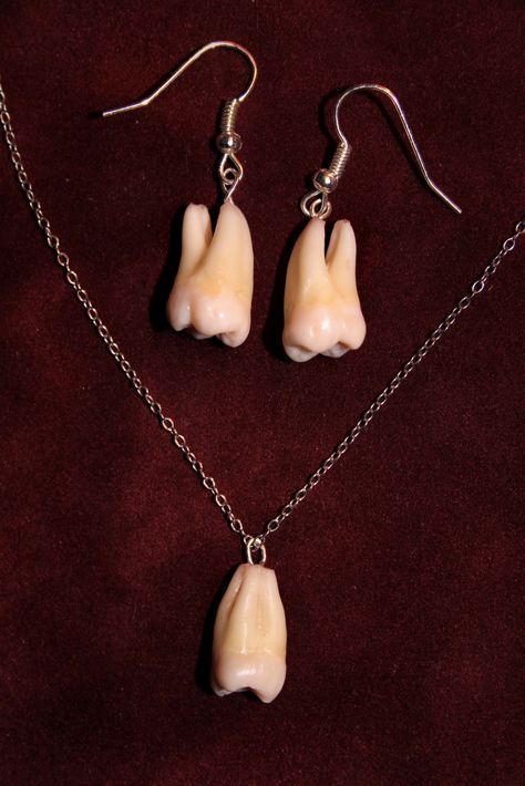 Wisdom Tooth Jewelry - Earring and Necklace Set Made from YOUR OWN REAL TEETH. $45.00, via Etsy. Tooth Jewelry, Wisdom Tooth, Dental Fun, Earring And Necklace Set, Dental Teeth, Teeth Jewelry, Tooth Necklace, Dental Humor, Wisdom Teeth