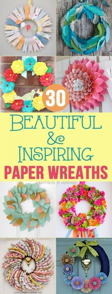 30 Beautiful & Inspiring Paper Wreaths - Happiness is Homemade Wreaths Tutorial, Paper Wreath Diy, Paper Wreaths, Paper Flower Wreaths, Homemade Wreaths, Happiness Is Homemade, Paper Wreath, Fb Cover, Creation Deco