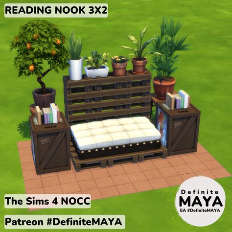 NOCC/ Mod-Free/Need Packs **Functional in gameplay. ***Download from EA gallery #DefiniteMAYA *** Support me on Patreon *** Sims 4 Porch Decor, Sims 4 Porch, Outdoor Reading, Sims 4 Houses, Sims House, Sims 4 Mods, Porch Decor, Back Porch, The Sims 4