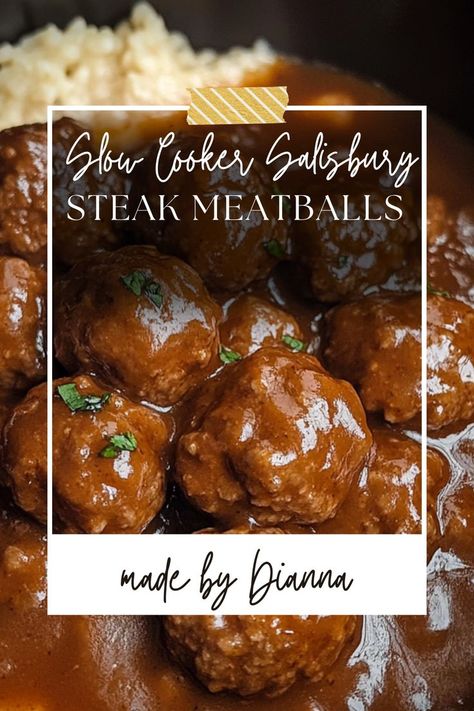 Whip up a delicious dinner with this easy slow cooker Salisbury steak meatballs recipe! Juicy meatballs smothered in savory gravy will have your family asking for seconds. Perfect for busy nights when you want a homemade meal without the fuss! Salisbury Steak Crockpot, Homemade Salisbury Steak, Juicy Meatballs, Meatball Recipes Crockpot, Salisbury Steak Meatballs, Slow Cooker Salisbury Steak, Crockpot Steak, Meatballs And Gravy, Crock Pot Meatballs