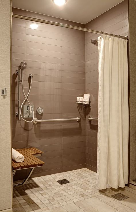 Archer ADA shower | Accessible bathroom design, Small bathroom makeover, Handicap bathroom remodel Bathroom Ideas For Older People, Ada Shower Design Walk In, Handicapped Bathroom Ideas, Design Small Bathroom, Texas Chic, Tub To Shower Remodel, Accessible Bathroom Design, Ada Bathroom, Grab Bars In Bathroom