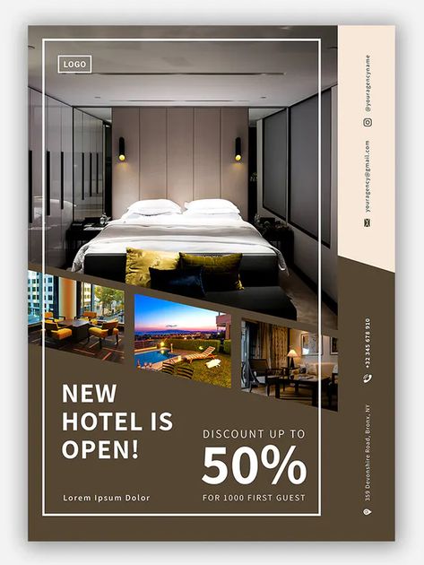 Hotel Flyer Template AI, EPS, PSD Hotel Flyer, Travel Magazine Design, Hotel Marketing Design, Hotel Advertisement, Poster Design Kids, Hotel Ads, Promo Flyer, Hotel Marketing, Real Estate Marketing Design