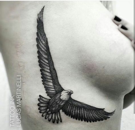 Eagle Tattoo For Women On Back, Eagle Back Tattoo For Women, Eagle Thigh Tattoo For Women, Country Style Tattoo For Women, Eagle Rib Tattoo, Bald Eagle Tattoo For Women Feminine, Feminine Eagle Tattoo, Eagle Tattoo For Women, American Eagle Tattoo