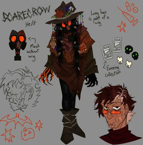 Retrovrt on IG Supervillains Character Design, Dc Oc Villain, Two Face Redesign, Batman Villains Redesign, Dc Scarecrow Fanart, Dc Character Design, Scarecrow Redesign, The Scarecrow Batman, Scarecrow Character Design