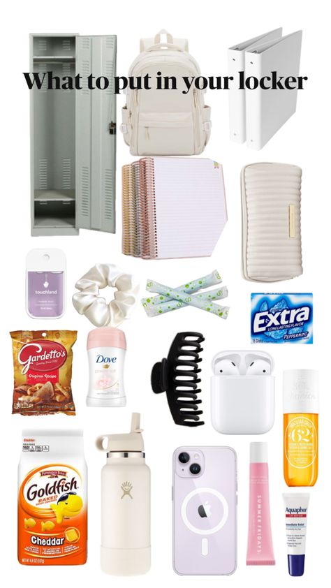 What to put in your locker Locker Essentials, High School Essentials, School Locker Organization, School Locker Decorations, Middle School Lockers, High School Lockers, Middle School Essentials, School Emergency Kit, Middle School Survival