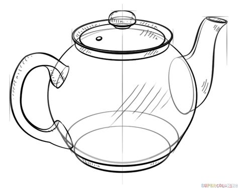 How to draw a teapot step by step. Drawing tutorials for kids and beginners. How To Draw A Cup, Teapot Sketch, Teapot Drawing, 3d Drawing Tutorial, 3d Drawing Techniques, Pot Drawing, Ako Kresliť, Teko Teh, Easy Pencil Drawings