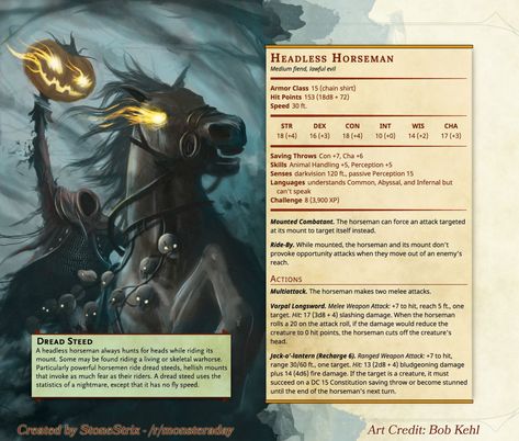 Homebrew Monsters, Dnd Creatures, Dnd Monster, Monster Manual, Dungeons And Dragons 5e, Dnd 5e Homebrew, D D Monsters, Dragon Rpg, Headless Horseman