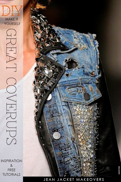 Destroyed Denim Jacket, Christophe Decarnin, Jeans Recycling, Embellished Denim Jacket, Denim And Diamonds, Diy Jacket, Diy Denim, Jacket Ideas, Mode Boho