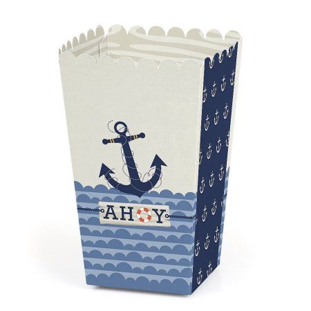 Ahoy - Nautical - Baby Shower or Birthday Party Favor Popcorn Treat Boxes - Set of 12 Nautical 1st Birthday, Nautical Party Favors, Nautical Favors, Popcorn Treat, Popcorn Favors, Nautical Birthday Party, Nautical Themed Party, Popcorn Party, Nautical Birthday