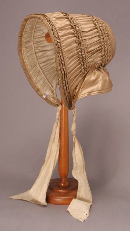 Drawn Bonnet, 1840-1849 Historical Hats, Digital Dress, Victorian Accessories, Tan Silk, Victorian Hats, Doll Hat, Costume Collection, Henry Ford, Old Fashion