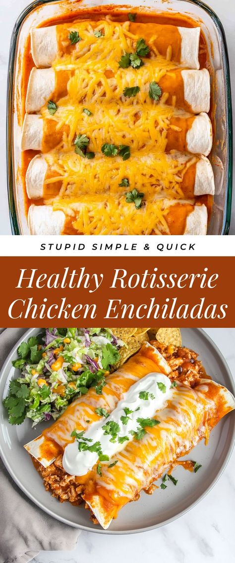 Image for Healthy Rotisserie Chicken Enchiladas Healthy Dinner Recipes With Rotisserie Chicken, Healthy Rotisserie Chicken Meals, Quick And Easy Dinner Recipes Using Rotisserie Chicken, Low Carb Rotisserie Chicken Recipes, Dinners With Rotisserie Chicken, Rotisserie Chicken Leftover, Healthy Rotisserie Chicken Recipes, Rotisserie Chicken Meals, Easy Rotisserie Chicken Recipes