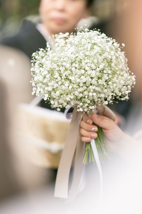 Classic Timeless Wedding, Pom Pom Flower, Gypsophila Bouquet, Gypsophila Flower, Wildflower Wedding Bouquet, Flower Girl Wand, Flower Girl Bouquet, Pretty Ribbon, Green Themed Wedding