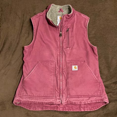 Carhartt Sherpa Vest Fleece-Lined Vest With Cotton Shell Size Women’s Small Dark Pastel Pink Excellent Used Condition With Light Creasing And Wear Pink Carhartt Vest, Pink Carhartt, Dark Pastel, Carhartt Vest, Carhartt Jackets, Sherpa Vest, Fall Aesthetic, Dream Clothes, Pastel Pink