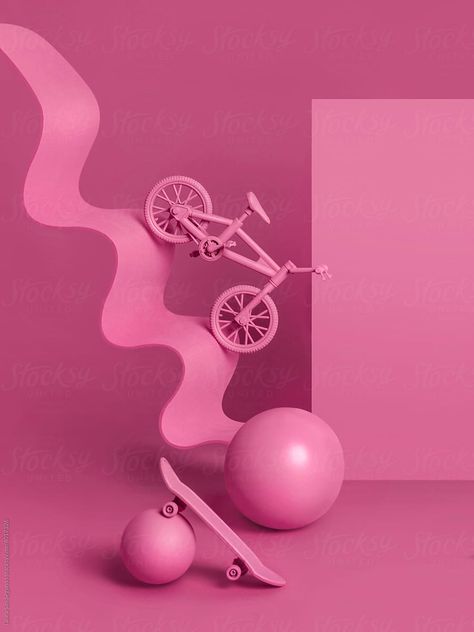 View "Pink Monochromatic Still Life With Wheeled Objects" by Stocksy Contributor "Laura San Segundo" - Stocksy Monochromatic Product Photography, Monochromatic Still Life, Pink Object, Monochrome Still Life, Studio Lighting, Be Still, Art Direction, Still Life, Photo Ideas