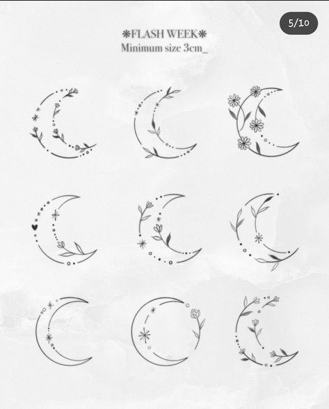 Crescent Moon Flash Tattoo, Moon Tattoo Floral, Floral Crescent Moon Tattoo, Moon Crescent Tattoo, Moon Flash Tattoo, Crescent Moon Tattoo Design, Small Crescent Moon Tattoo, Crescent Tattoo, Crescent Moon Tattoos