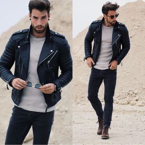 Slim fit Biker Jacket. #mensstyle #mensfashion #leatherjacket #fashion #style #swag Estilo Bad Boy, Jaket Motor, Motor Jacket, Fitted Biker Jacket, Herren Style, Mens Fashion Edgy, Mens Fashion Smart, Mens Fashion Rugged, Rugged Style