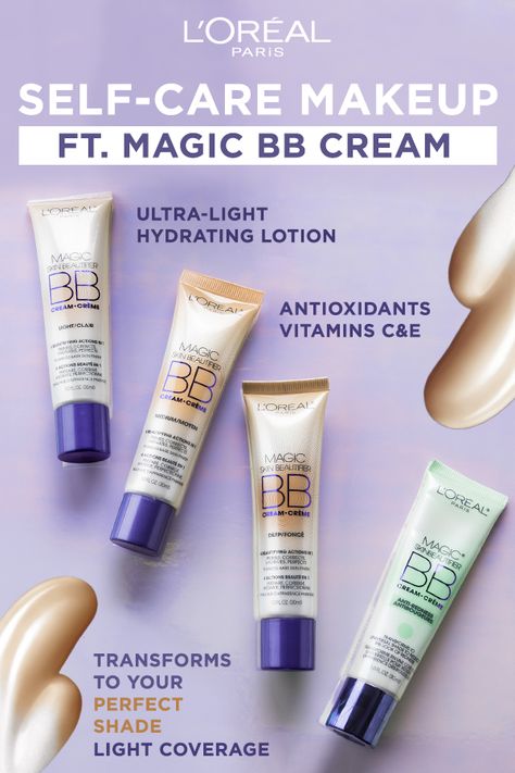 Working from home? Staycationing? Add some self-care to your makeup routine with the L'Oréal Paris Magic BB Cream. It infuses encapsulated pigments in an ultra-light, hydrating lotion that evens your skin tone with light coverage and uses antioxidants vitamins C and E to nourish your skin all day long. Loreal Magic Bb Cream, Magic Bb Cream Loreal, Loreal Bb Cream, Beauty Cabinet, Bb Creams, Paris Makeup, Soft Matte Lip Cream, Light Magic, Beauty Stuff