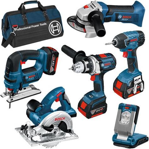 *CLICK TO ENLARGE* Bosch 6-piece 18V RobustSeries tool kit with three 4.0Ah batteries Bosch Tools Products, Power Tools Design, Apocalypse Survival Gear, Woodworking Power Tools, Bosch Tools, Bosch Professional, Electric Tools, Tool Kits, Cordless Power Tools